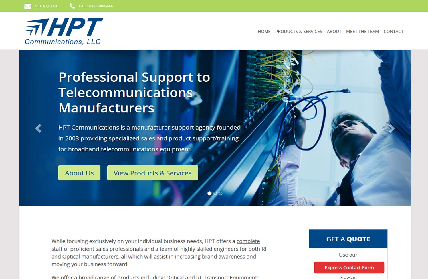 HPT Communications Web Design Layout